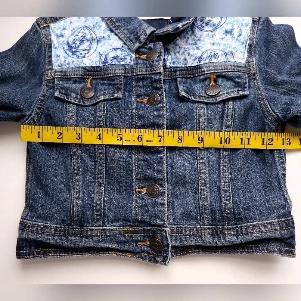 Handmade The Grateful Dead Denim Trucker Jacket in Blue and White Sz 6 NWT